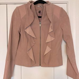 White House Black Market Blush Pink Suede Faux Leather Jacket, Size XXS (2)